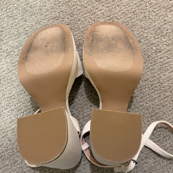 Steve Madden Warped Platform Block Heel Sandal in Tan/Cream Linen 7.5 - Picture 3 of 3